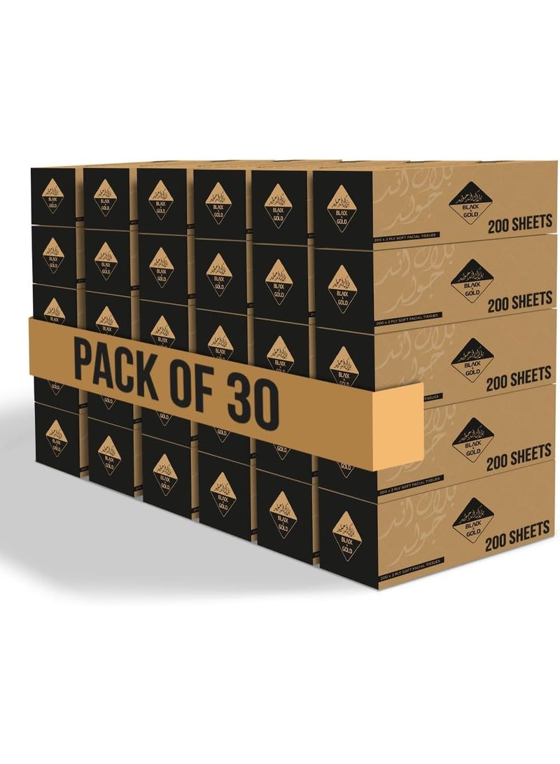 نايس تاتش مناديل وجه من طبقتين، 6000 منديل، 30 عبوة من 200 منديل - علب سوداء وذهبية تحتوي على 6000 منديل فاخر من طبقتين. - Image 1